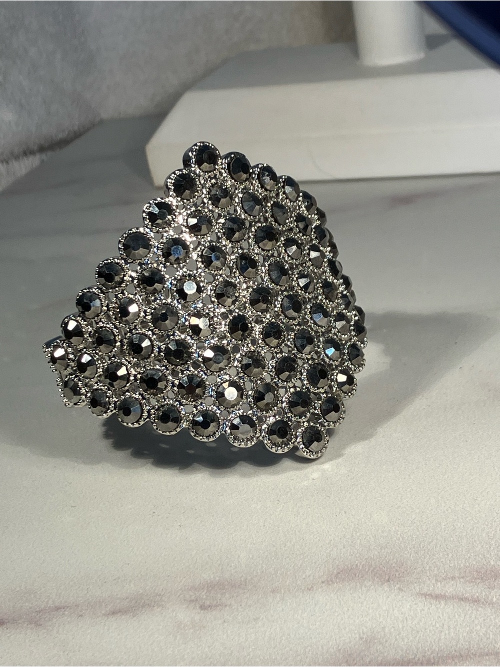Bold! 1 bracelet arm party! Hinged cuff, faceted hematite finish